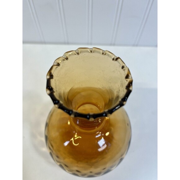 MCM QUILTED Glass Amber "vase" With‎ Ruffle Top Edge HAS 2 BUBBLES. SEE PHOTO - Picture 2 of 9